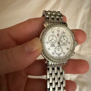 Michele Silver CSX Diamond Chronograph Watch with White Dial